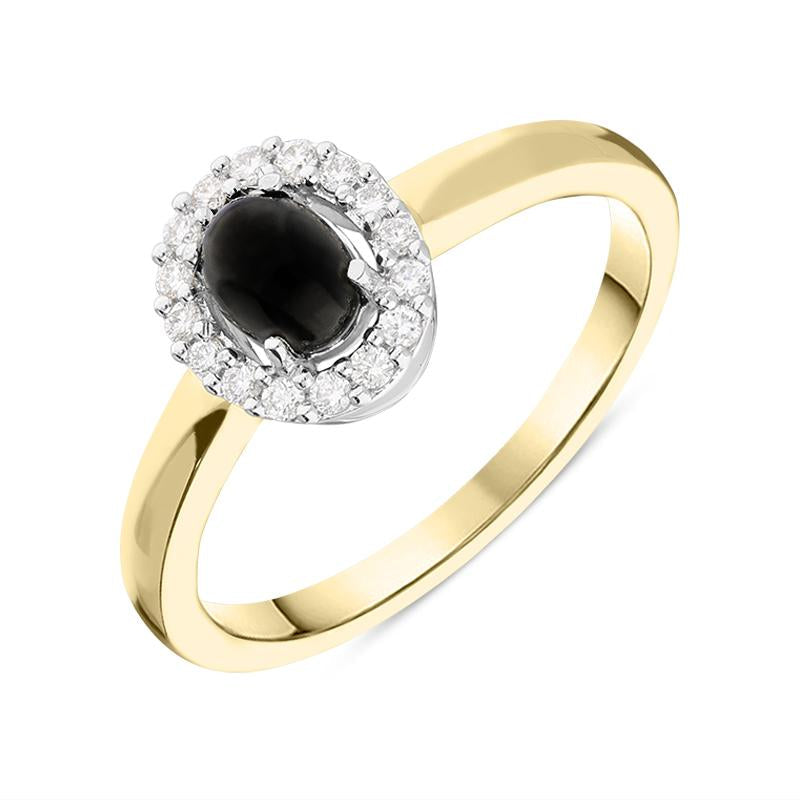 18ct Yellow Gold Whitby Jet 0.12ct Diamond Cluster Ring