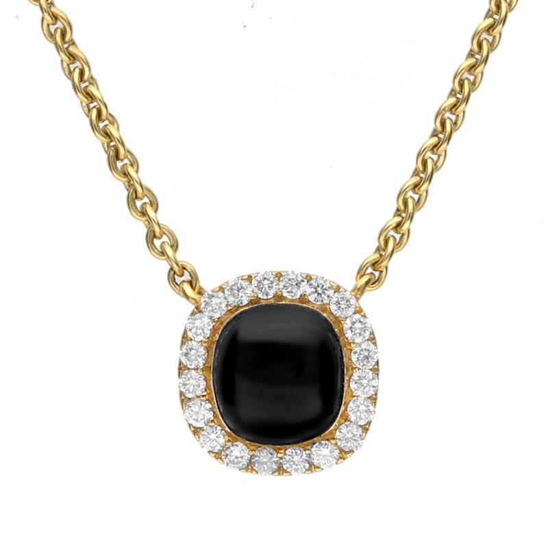 18ct Yellow Gold Whitby Jet 0.14ct Diamond Cushion Shaped Necklace - Yellow Gold