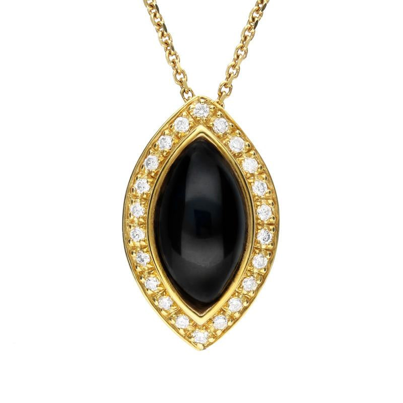 18ct Yellow Gold Whitby Jet 0.14ct Diamond Marquise Necklace - Yellow Gold
