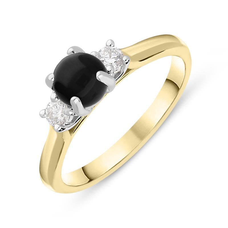 18ct Yellow Gold Whitby Jet 0.16ct Diamond Round Claw Set Ring - Option1 Value Yellow Gold