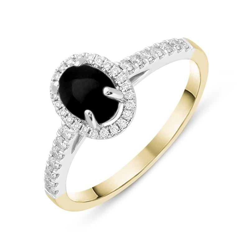 18ct Yellow Gold Whitby Jet 0.24ct Diamond Oval Ring - Option1 Value Yellow Gold