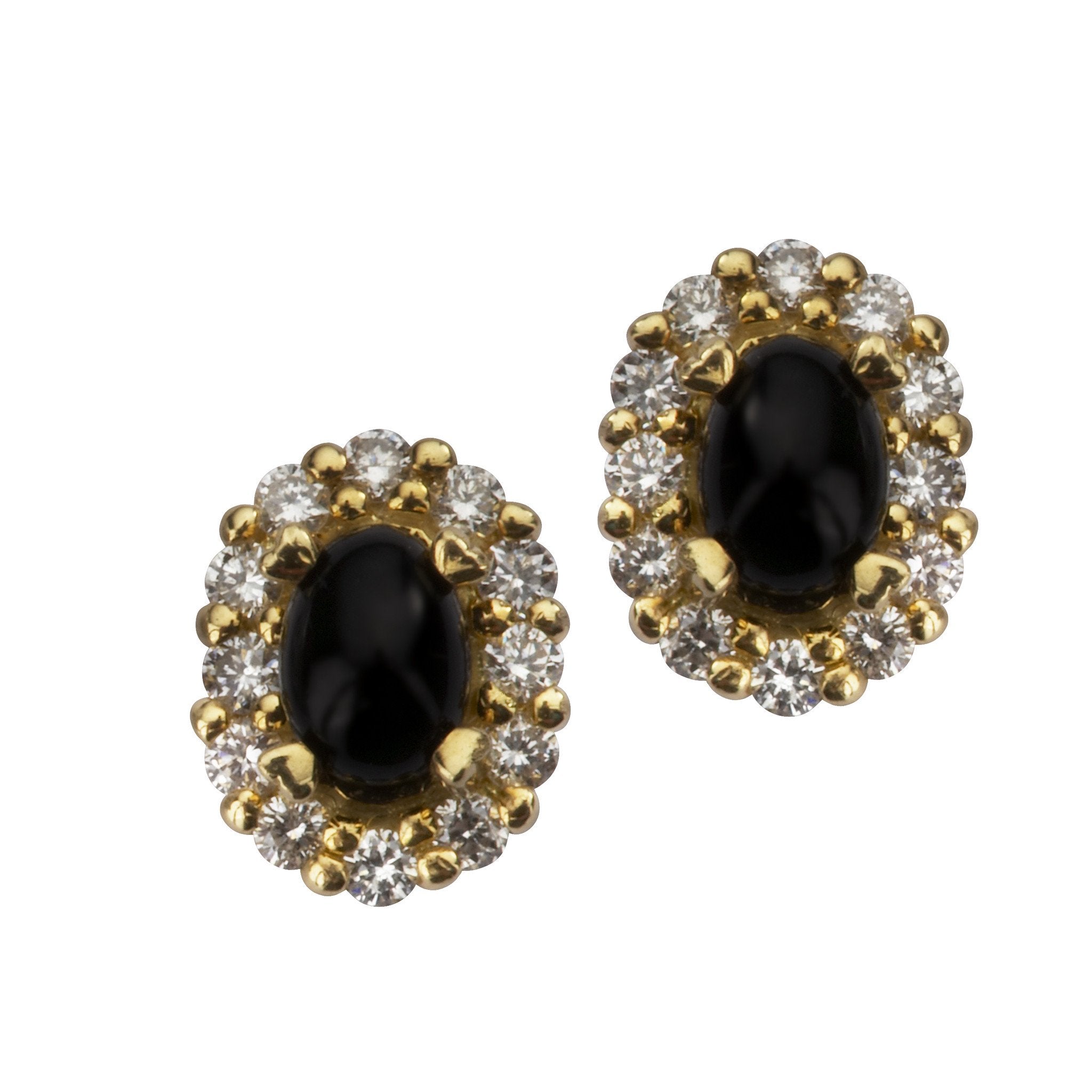18ct Yellow Gold Whitby Jet 0.55ct Diamond Oval Cluster Stud Earrings - Yellow Gold