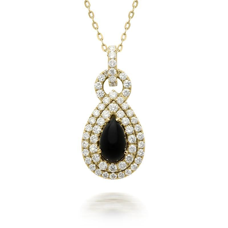 18ct Yellow Gold Whitby Jet 0.96ct Diamond Edge Pear Necklace - Yellow Gold