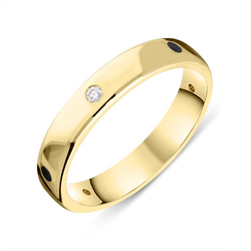18ct Yellow Gold Whitby Jet Diamond 4mm Wedding Band Ring
