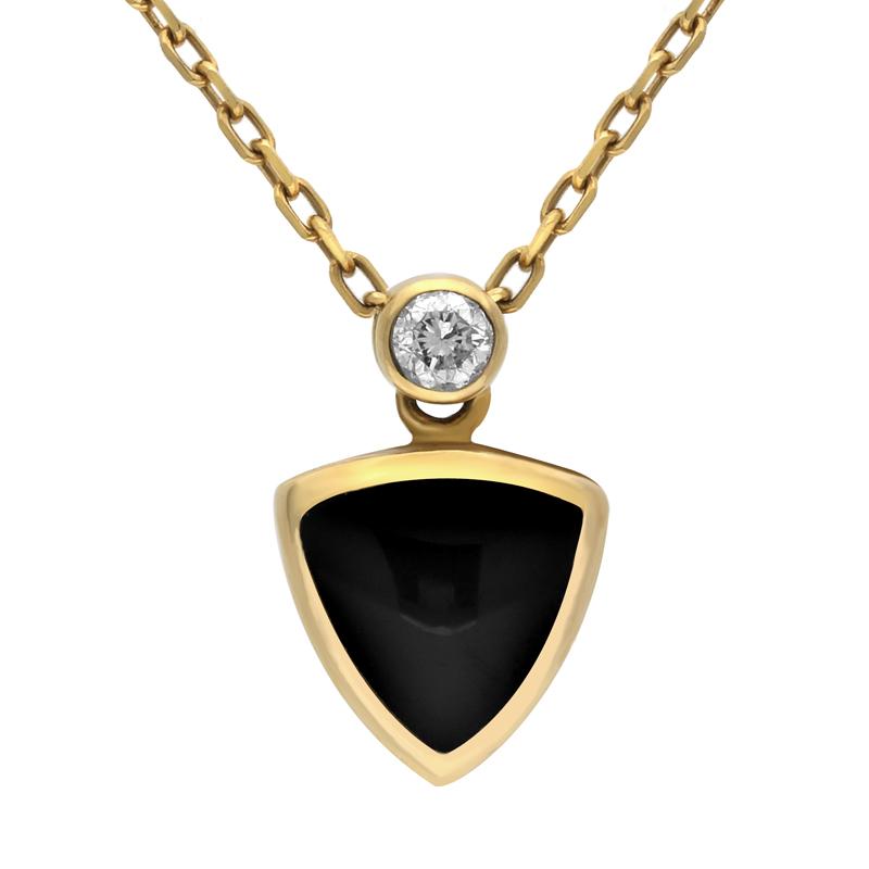 18ct Yellow Gold Whitby Jet Diamond Curved Triangle Necklace
