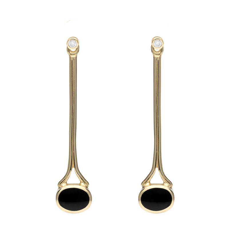 18ct Yellow Gold Whitby Jet and Diamond Long Drop Earrings - Option1 Value Yellow Gold