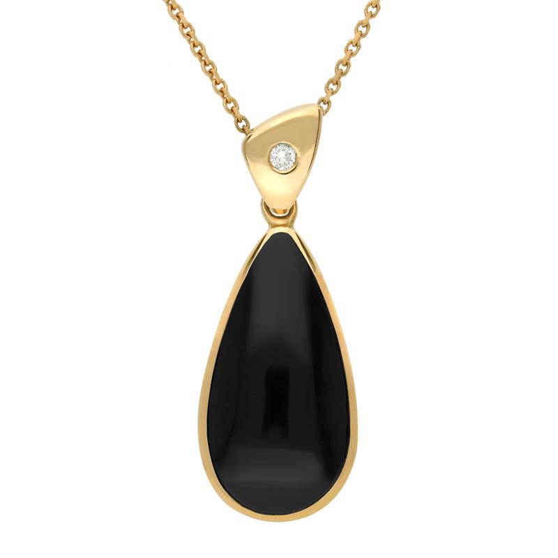 18ct Yellow Gold Whitby Jet Diamond Pear Drop Necklace - Option1 Value Yellow Gold