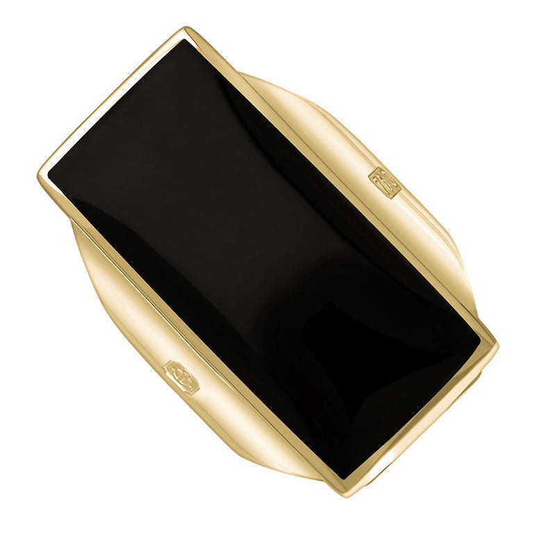 18ct Yellow Gold Whitby Jet King's Coronation Hallmark Large Oblong Ring - Y