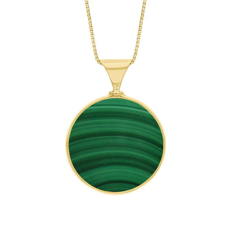 18ct Yellow Gold Whitby Jet Malachite King's Coronation Hallmark Double Sided Round Necklace