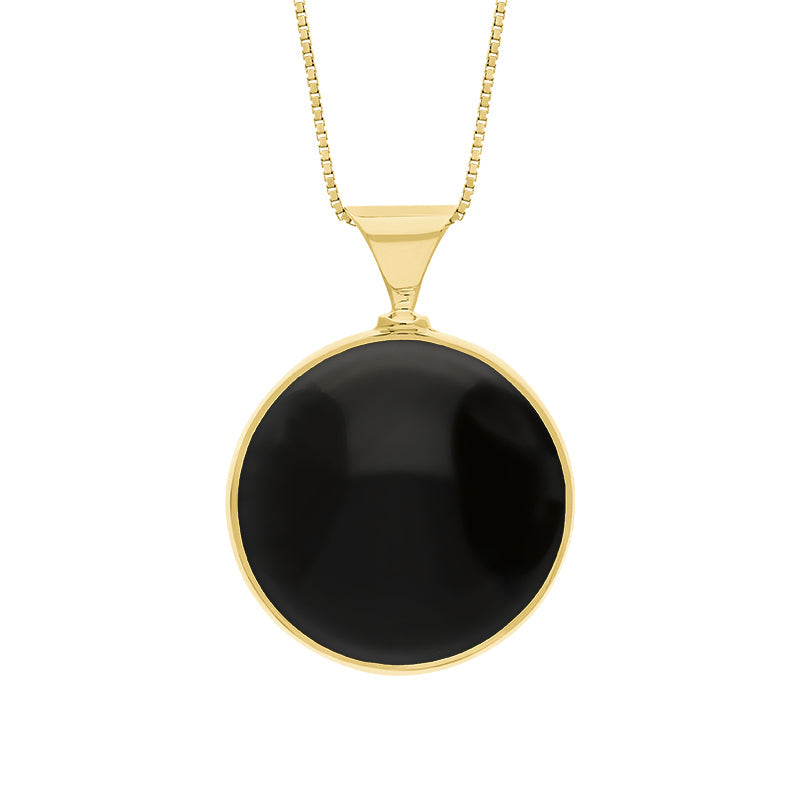 18ct Yellow Gold Whitby Jet Mother of Pearl King's Coronation Hallmark Double Sided Round Necklace