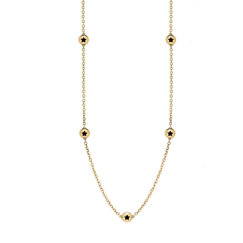 18ct Yellow Gold Whitby Jet Star Link Disc Chain Necklace - Option1 Value Yellow Gold