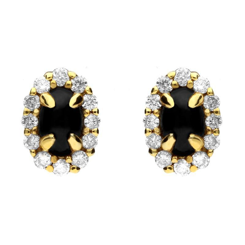 18ct Yellow Gold Whitby Jet 0.23ct Diamond Oval Earrings D - Yellow Gold