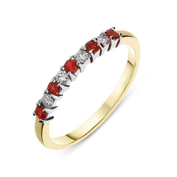 18ct Yellow Gold 0.21ct Ruby Diamond Half Eternity Ring - Yellow Gold