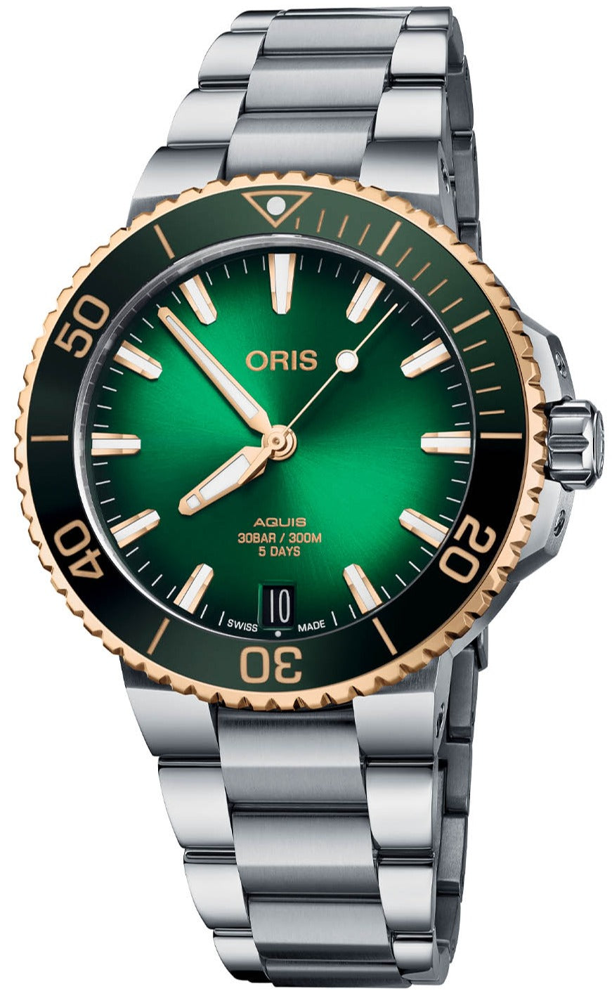 Oris Watch Aquis Date Calibre 400 Bi-Colour Green Bracelet - Green
