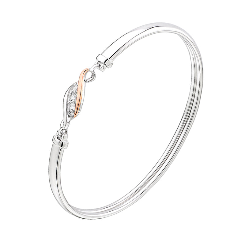 Clogau Past Present Future Sterling Silver White Topaz Bangle - Silver