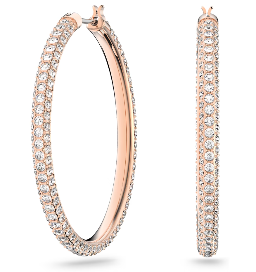 Swarovski Rose Gold Tone Plated White Crystal Hoop Earrings - Silver