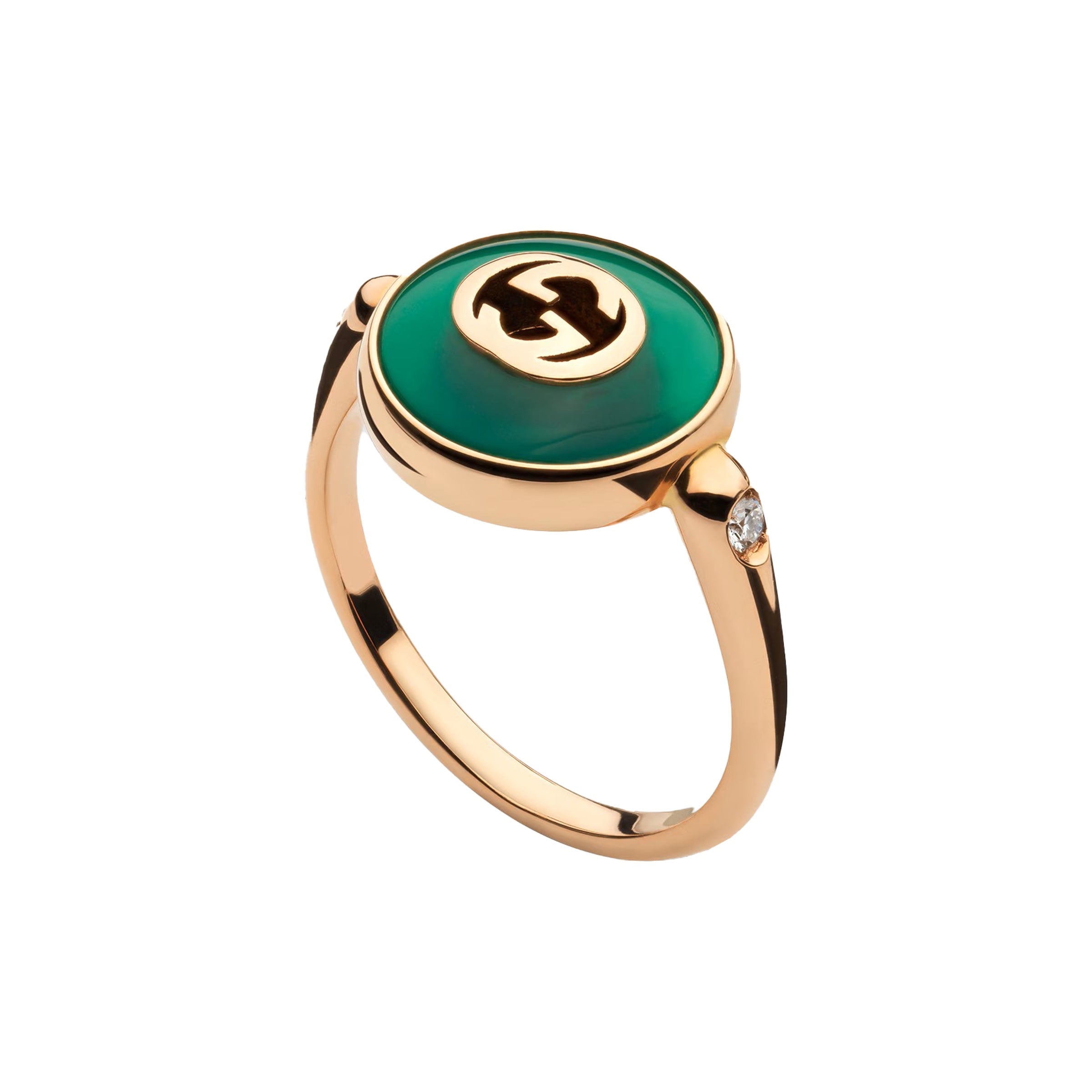 Gucci Interlocking 18ct Rose Gold Green Agate Ring - Q