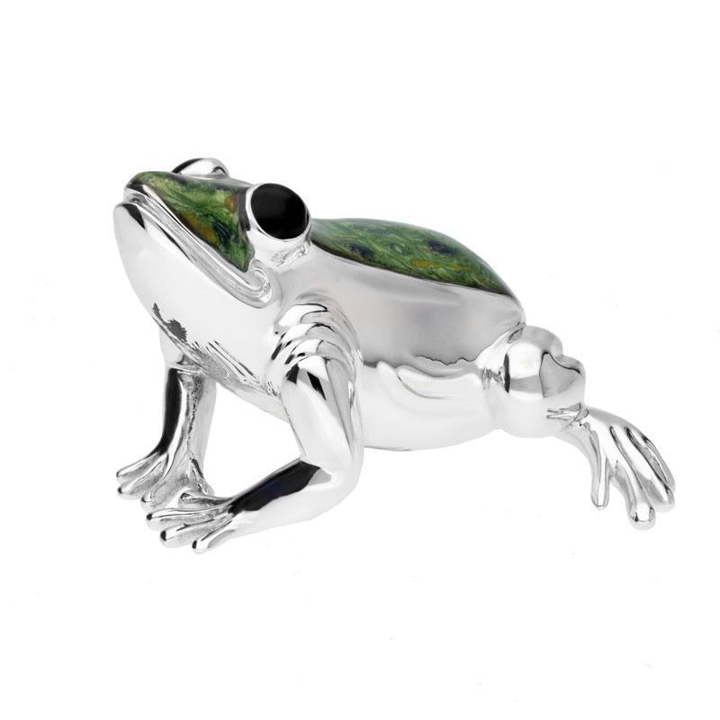 Saturno Sterling Silver Enamel Single Large Green Frog Figurine