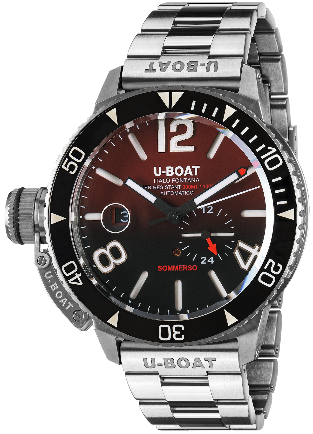 U-Boat Watch Sommerso Ghiera Ceramica Nera Quadrante Bordeaux Bracelet