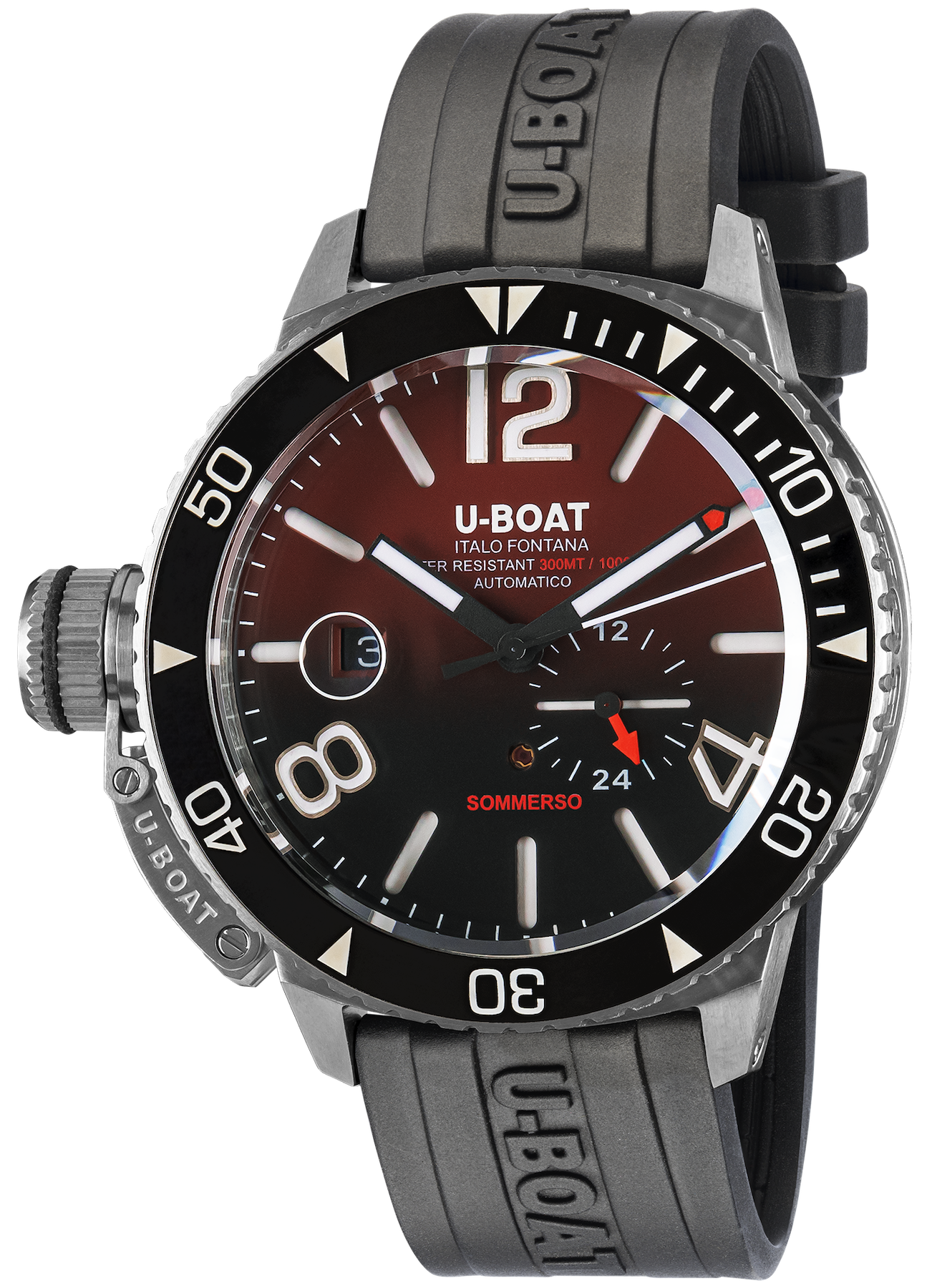 U-Boat Watch Sommerso Ghiera Ceramica Nera Quadrante Bordeaux