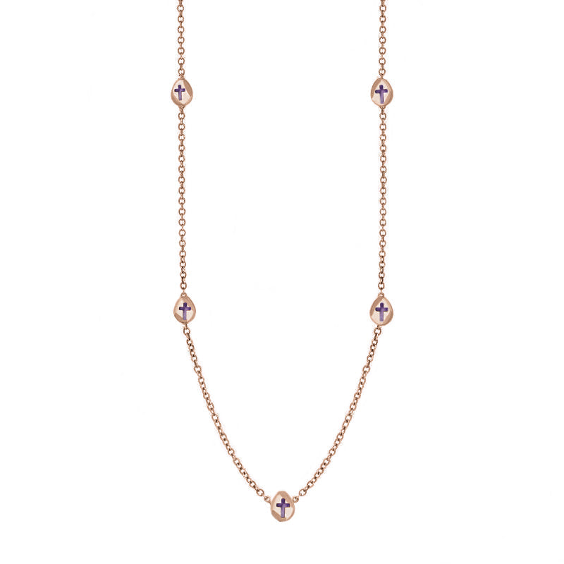 9ct Rose Gold Blue John Cross Link Disc Chain Necklace - Option1 Value Rose Gold