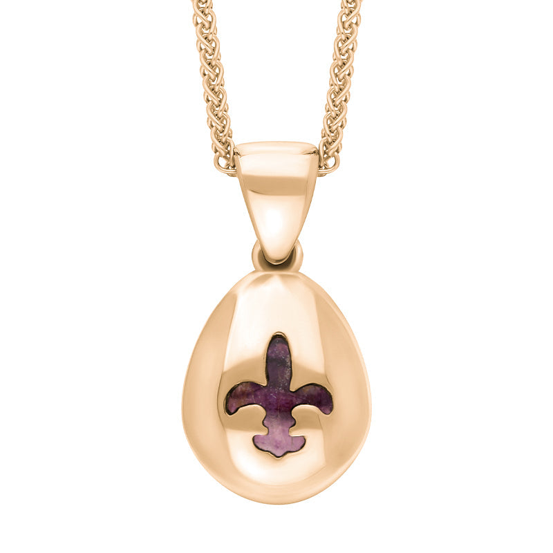 9ct Rose Gold Blue John Fleur De Lis Pear Shape Necklace
