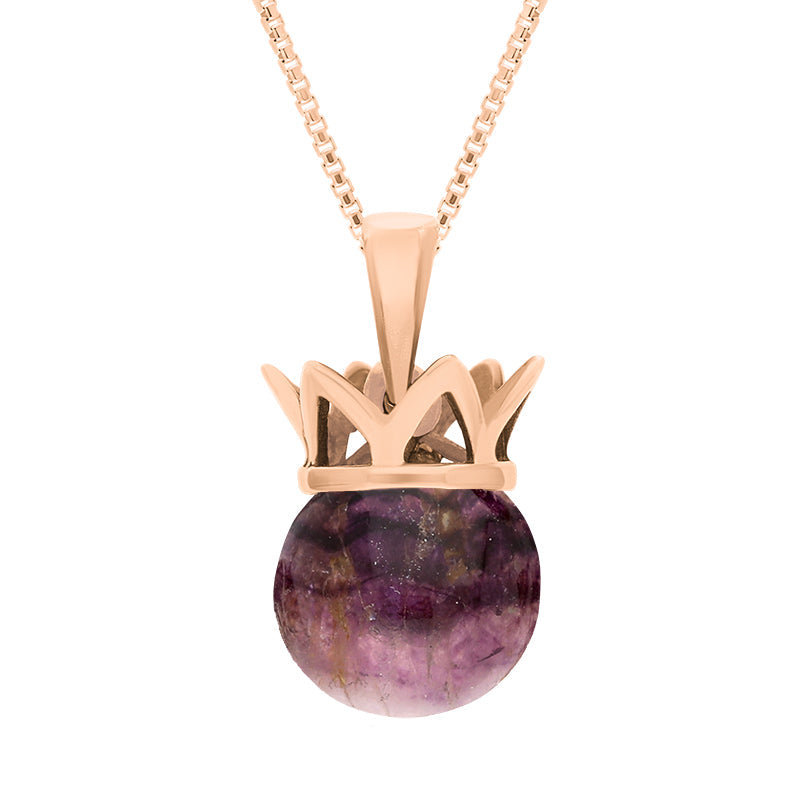 9ct Rose Gold Blue John Royal Coronet 11mm Bead Pendant - Rose Gold