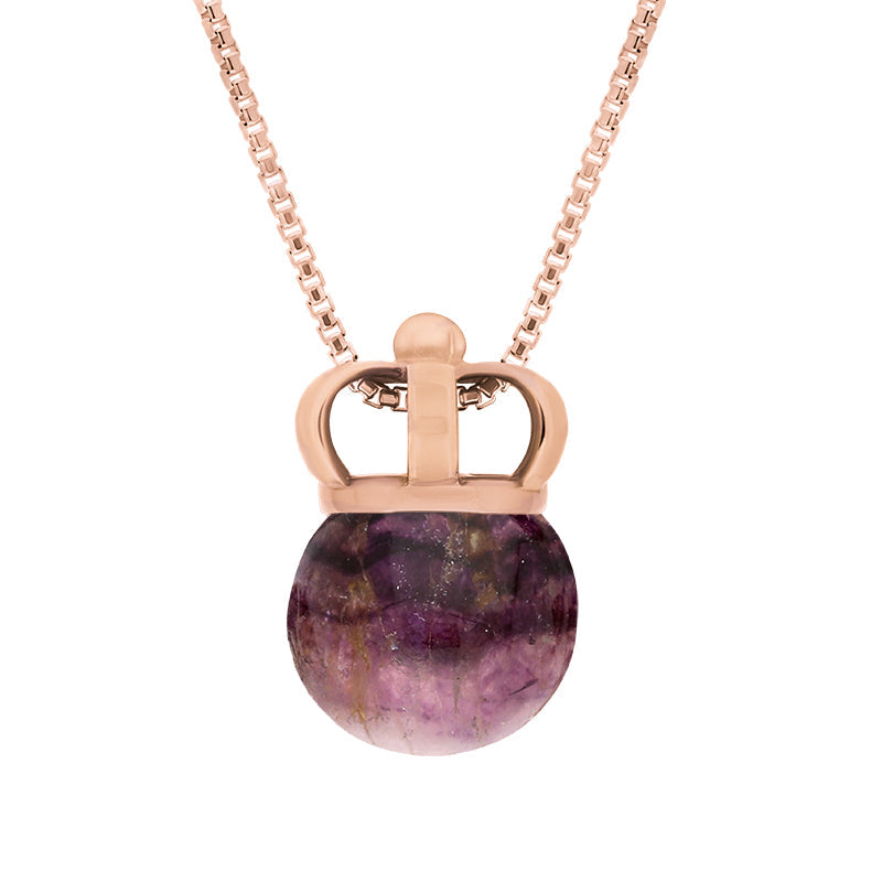 9ct Rose Gold Blue John Royal Crown 11mm Bead Pendant - Rose Gold