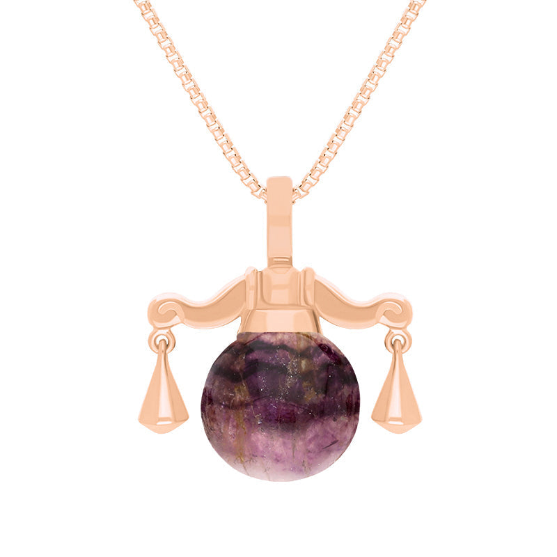 9ct Rose Gold Blue John Zodiac Libra 8mm Bead Pendant - Rose Gold