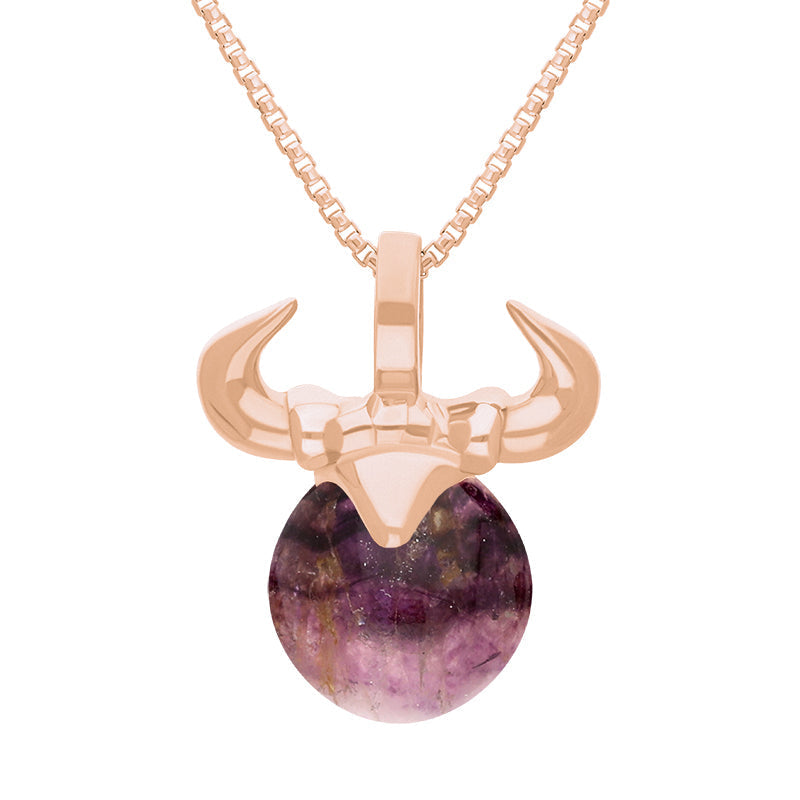 9ct Rose Gold Blue John Zodiac Taurus 10mm Bead Pendant - Rose Gold