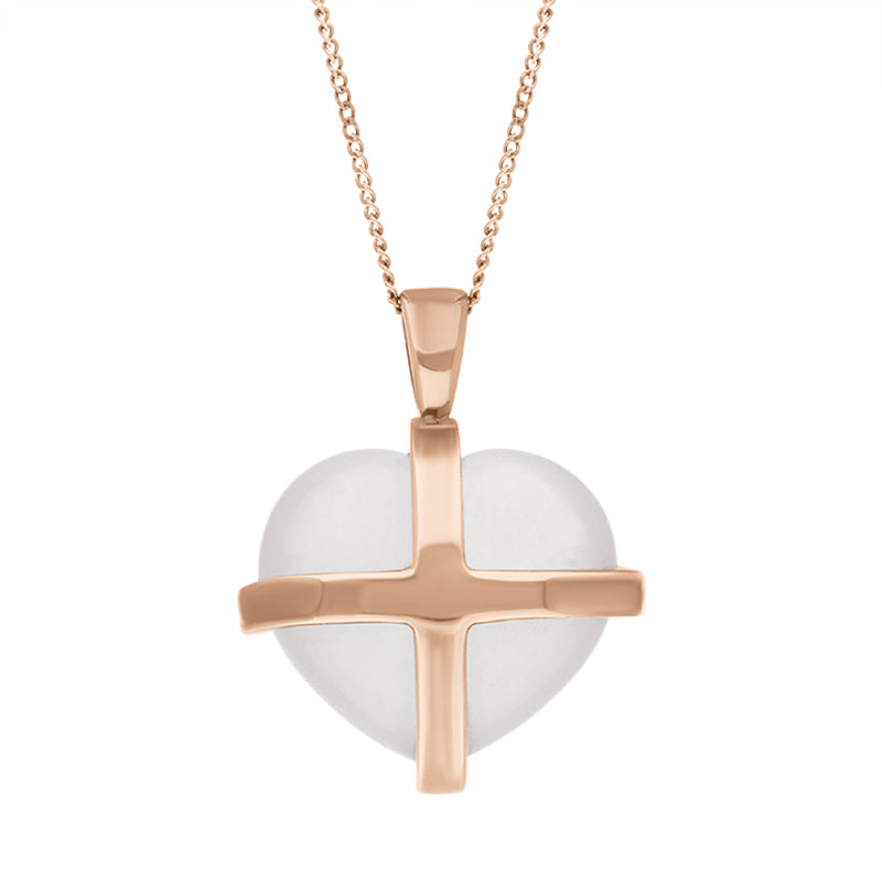 9ct Rose Gold Rose Quartz Medium Cross Heart Necklace D - Gold