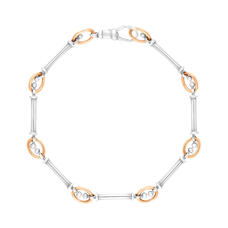 9ct Rose Gold Sterling Silver Handmade Baton Link Bracelet