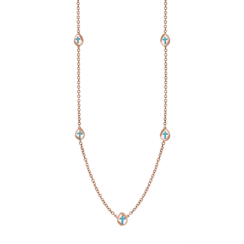 9ct Rose Gold Turquoise Cross Link Disc Chain Necklace - Option1 Value Rose Gold