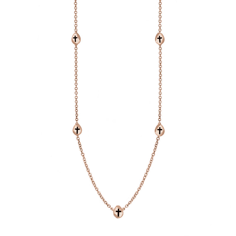 9ct Rose Gold Whitby Jet Cross Link Disc Chain Necklace - Option1 Value Rose Gold