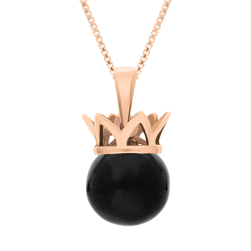 9ct Rose Gold Whitby Jet Royal Coronet 11mm Bead Pendant - Rose Gold