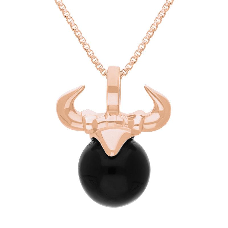9ct Rose Gold Whitby Jet Zodiac Taurus 10mm Bead Pendant - Rose Gold