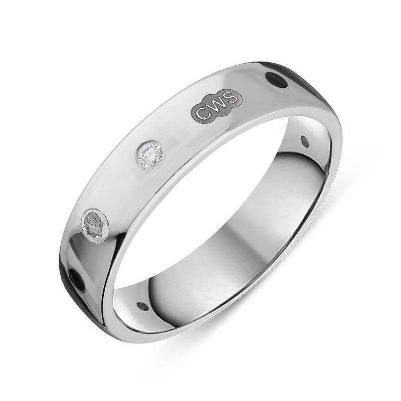 9ct White Gold 0.08ct Diamond Whitby Jet King's Coronation Hallmark 5mm Ring - Y