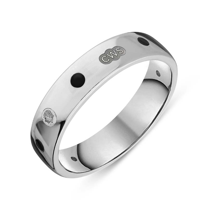 9ct White Gold Whitby Jet King's Coronation Hallmark 5mm Ring - W