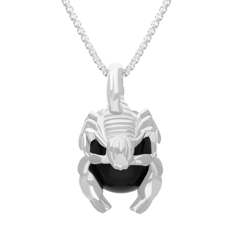 9ct White Gold Whitby Jet Zodiac Scorpio 9mm Bead Pendant - White Gold