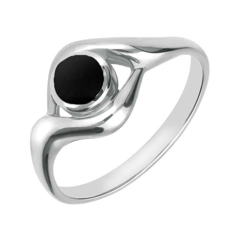 9ct White Gold Whitby Jet Round Twist Ring - White Gold