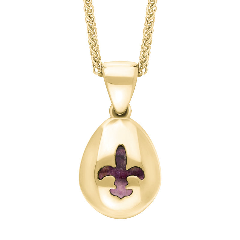9ct Yellow Gold Blue John Fleur De Lis Pear Shape Necklace