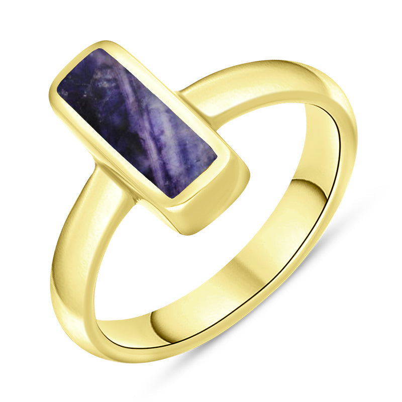 9ct Yellow Gold Blue John Slim Oblong Ring - Yellow Gold
