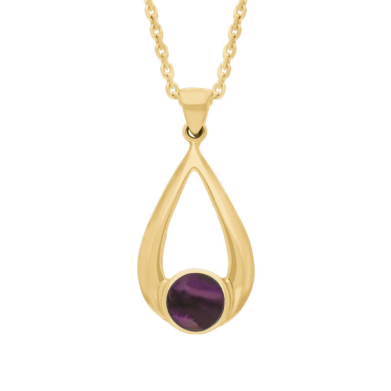 9ct Yellow Gold Blue John Teardrop Necklace - Yellow Gold