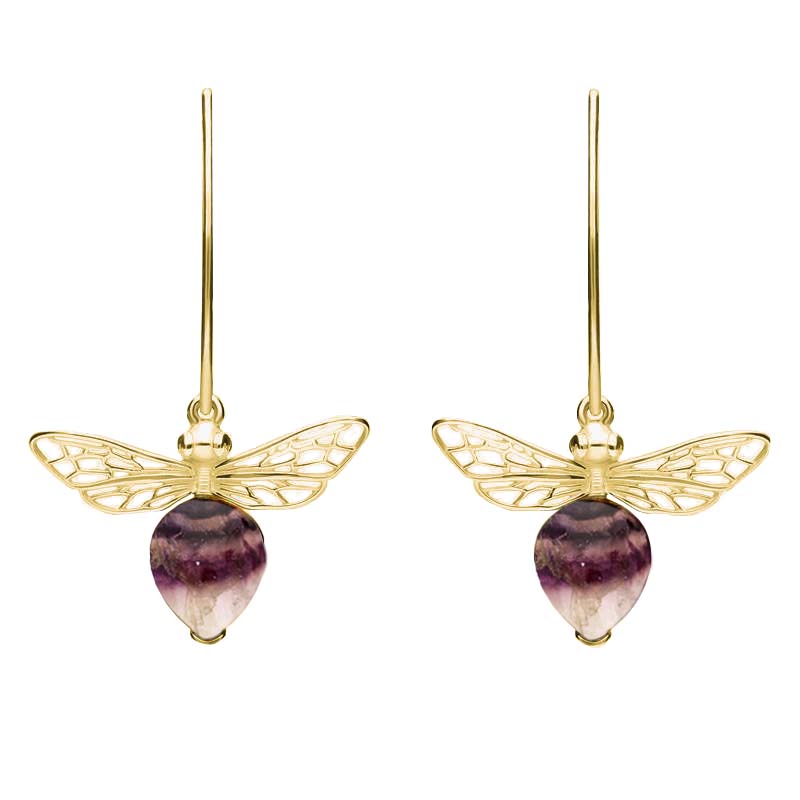 9ct Yellow Gold Blue John Bee Small Hook Earrings - Gold