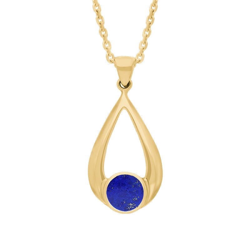 9ct Yellow Gold Lapis Lazuli Teardrop Necklace - Yellow Gold