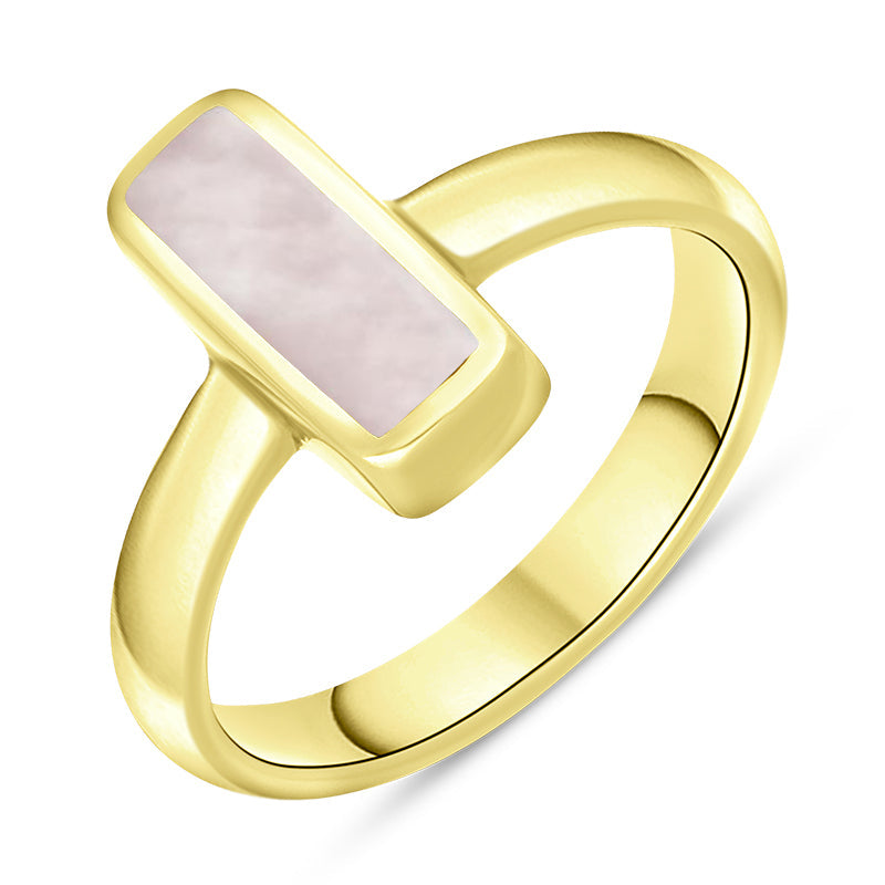 9ct Yellow Gold Pink Mother of Pearl Slim Oblong Ring - Yellow Gold