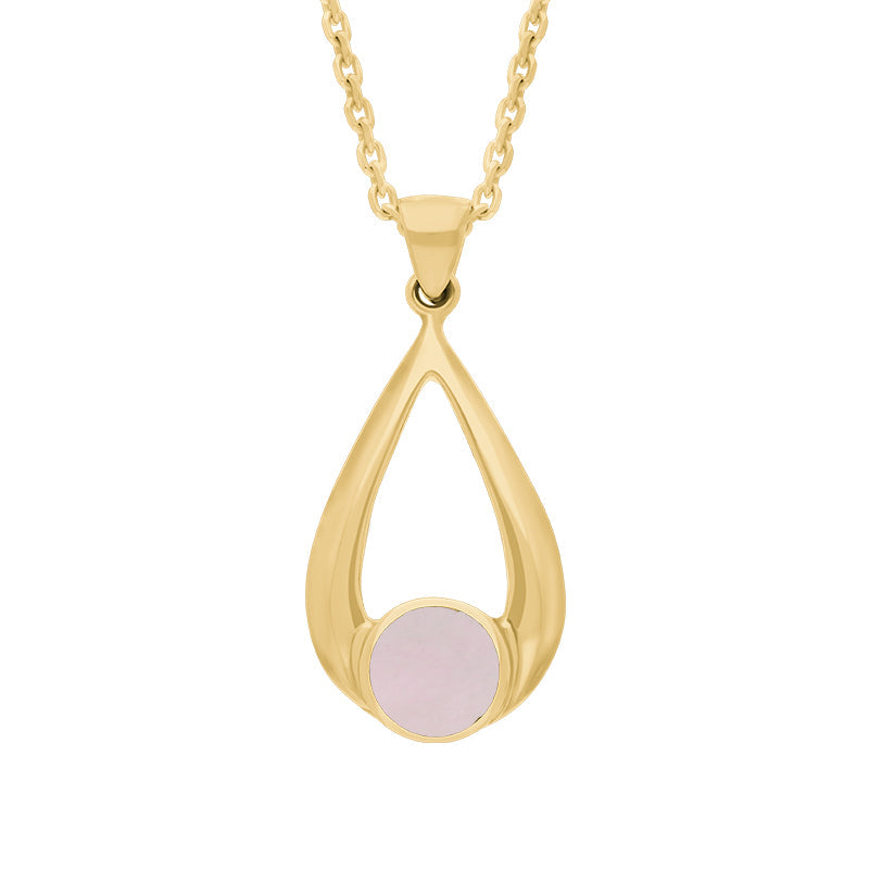 9ct Yellow Gold Pink Mother of Pearl Teardrop Necklace - Yellow Gold