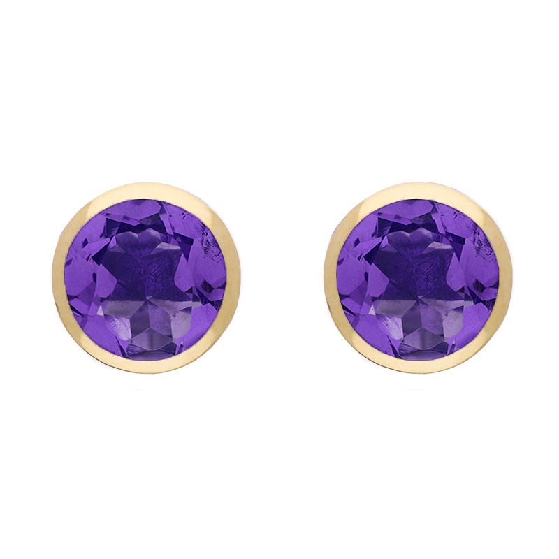 9ct Yellow Gold Sterling Silver Amethyst Stepping Stones Round Stud Earrings