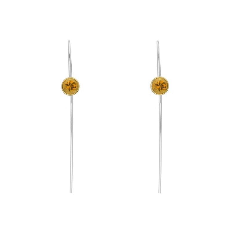 9ct Yellow Gold Sterling Silver Citrine Stepping Stones 5mm Round Hook Earrings