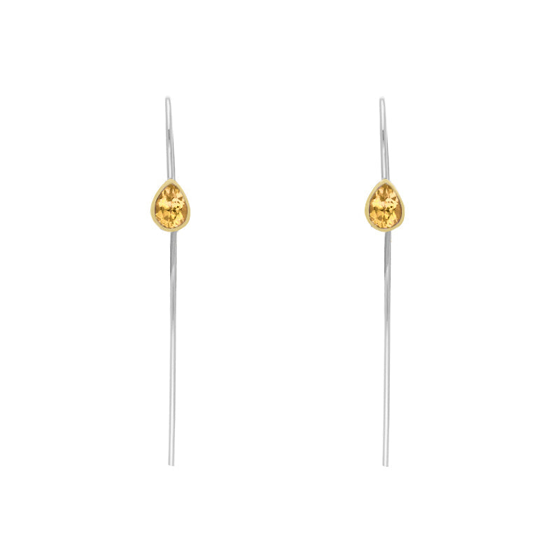 9ct Yellow Gold Sterling Silver Citrine Stepping Stones 5x7mm Pear Drop Hook Earrings
